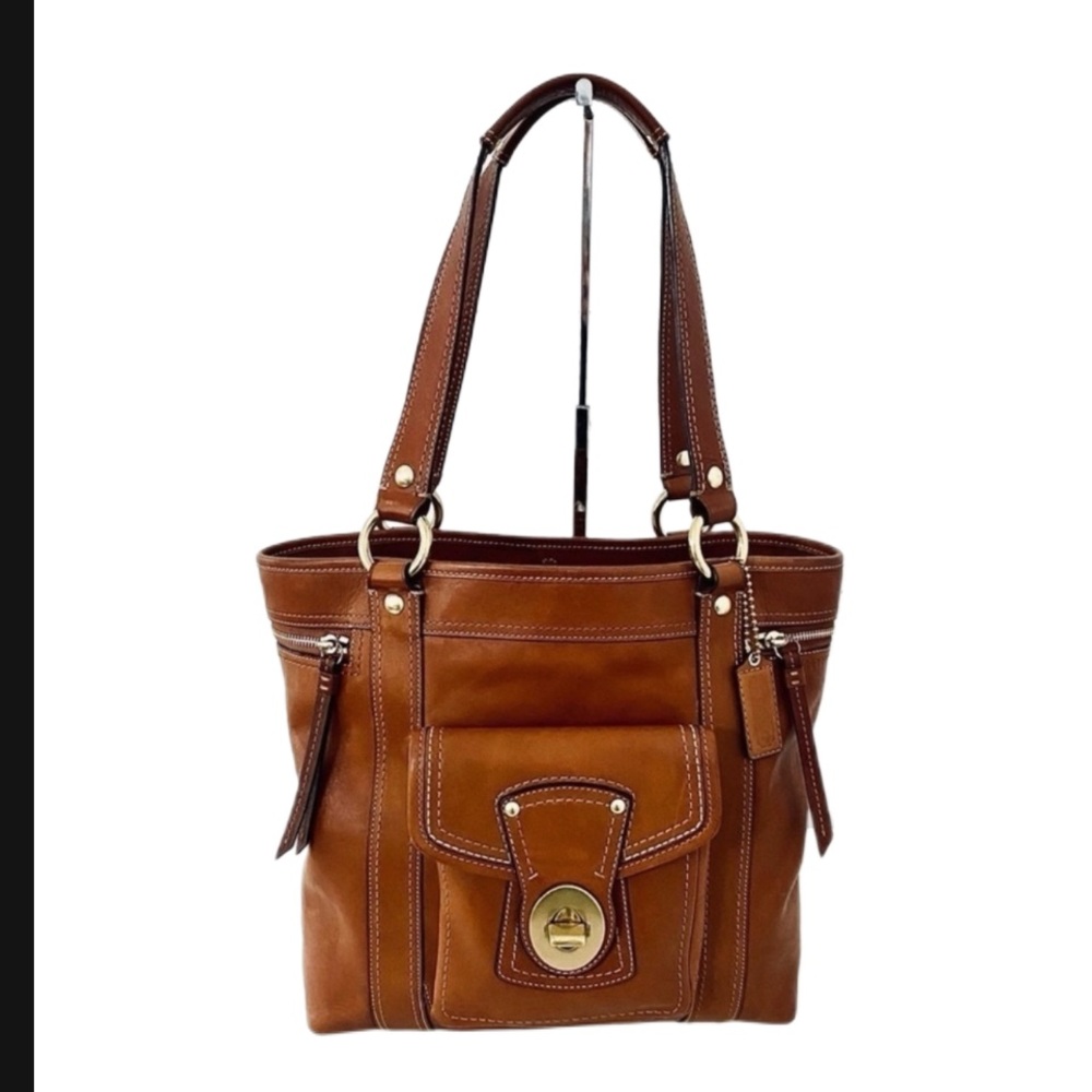Vintage Coach British Tan leather Gigi tote carryall pocket shopper